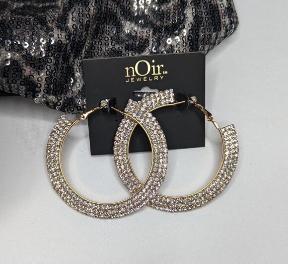 nOir Jewelry Jewelry - nOir Round Gold Rhinestone Hoop Earrings Sparkling Statement Hoops